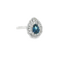 14K White Gold Pear Sapphire Double Halo Ring