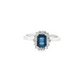 14K White Gold Emerald Shape Sapphire Diamond Halo Ring