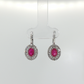 14K White Gold Oval Ruby Diamond Halo Drop Earrings