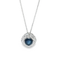 Round Sapphire and Diamond Halo Pendant Necklace in 14K White Gold