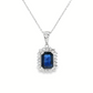Emerald Shape Sapphire Diamond Halo Pendant Necklace in 14K White Gold