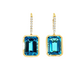 14K Yellow Gold Swiss Blue Topaz and Diamond Drop Earrings