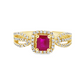 14K Yellow Gold Ruby Split Shank Diamond Halo Ring