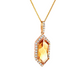 Hexagonal Citrine and Diamond Halo Pendant Necklace in 14K Yellow Gold