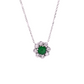 Round Emerald and Diamond Halo Pendant Necklace in 14K White Gold