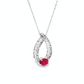 Oval Ruby and Diamond Teardrop Pendant Necklace in 14K White Gold
