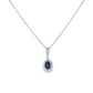 14K White Gold Oval Sapphire and Diamond Halo Pendant Necklace
