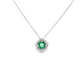 14K White Gold Round Emerald and Diamond Halo Pendant Necklace