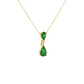 14K Yellow Gold Pear Emerald and Diamond Drop Pendant Necklace