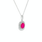 14K White Gold Oval Ruby and Diamond Double Halo Pendant