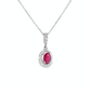 Oval Ruby Diamond Halo Pendant Necklace in 14K White Gold
