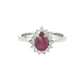Pear Ruby and Diamond Halo Ring in 14k White Gold