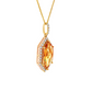 Hexagonal Citrine and Diamond Halo Pendant Necklace in 14K Yellow Gold