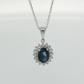 14K White Gold Oval Sapphire and Diamond Halo Necklace