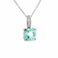 14K White Gold Cushion Aquamarine and Diamond Pendant Necklace