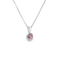 14K White Gold Pink Sapphire Diamond Halo Pendant Necklace