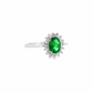 18K White Gold Oval Emerald and Diamond Halo Ring