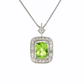 Cushion Peridot Diamond Halo Pendant Necklace in 14K White Gold