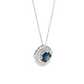 Round Sapphire and Diamond Halo Pendant Necklace in 14K White Gold
