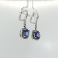 14K White Gold Tanzanite and Diamond Halo Drop Earrings