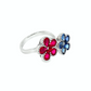 14K White Gold Ruby and Sapphire Floral Cocktail Ring