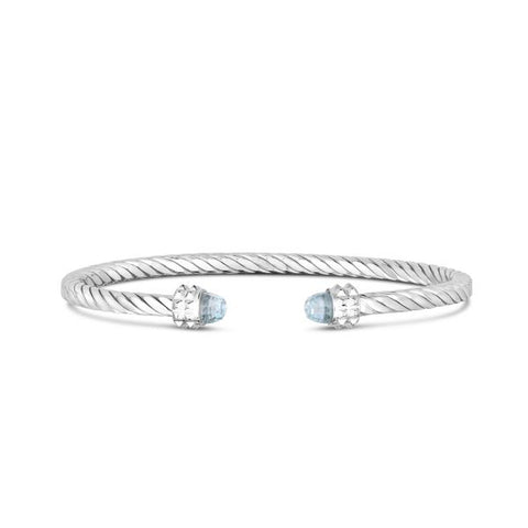 Phillip Gavriel Sterling Silver Italian Cable Cuff Sky Blue Topaz Bangle Bracelet