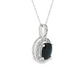 Oval Sapphire Diamond Halo Necklace in 14K White Gold