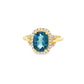 Blue Topaz Diamond Halo Cocktail Ring in Yellow Gold
