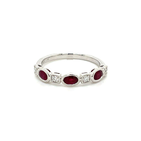 Oval Ruby and Diamond Band in 14 Karat White Gold
