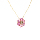 14K Yellow Gold Pink Sapphire and Cognac Diamond Floral Pendant