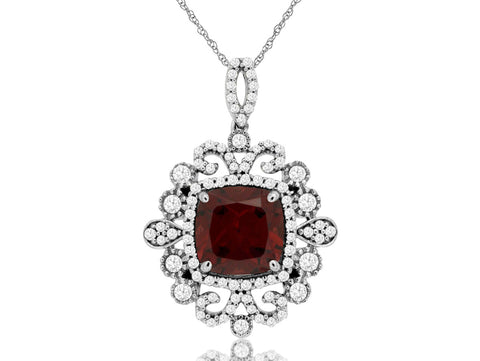 14k White Gold 3.32ctw Garnet and Diamond Pendant
