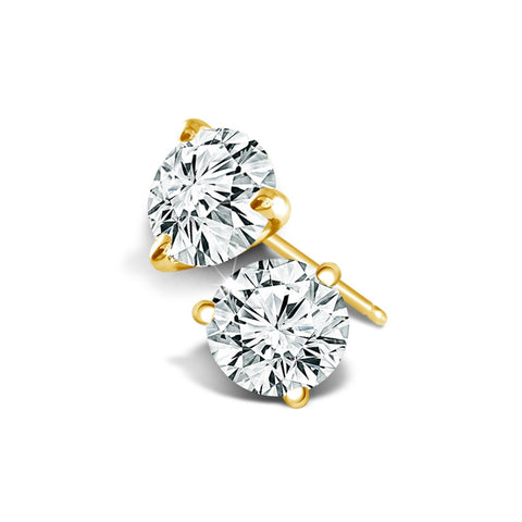 3 Prong Round Lab Grown Diamond Stud Earrings in Yellow Gold (1 1/2 Ctw)