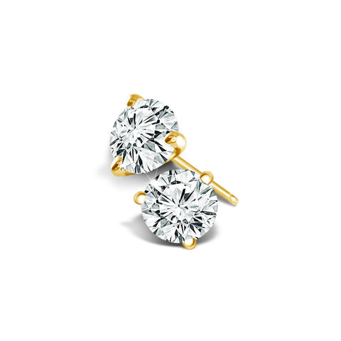 3 Prong Round Lab Grown Diamond Stud Earrings in Yellow Gold (1/2 Ctw)