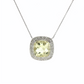 Cushion Lime Quartz Diamond Halo Pendant Necklace in 14K White Gold