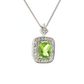 Cushion Peridot Diamond Halo Pendant Necklace in 14K White Gold