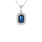 Emerald Shape Sapphire Diamond Halo Pendant Necklace in 14K White Gold