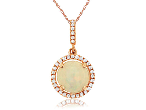 14k Rose Gold 1.33ctw Opal and Diamond Pendant