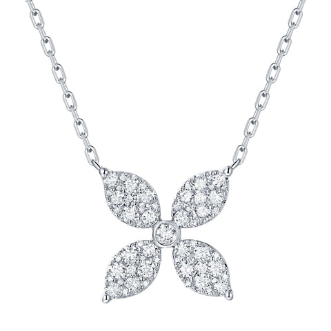 1/2 Ctw Diamond Flower Pendant in 14 Karat White Gold
