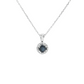 Round Sapphire Diamond Halo Pendant Necklace in 14K White Gold