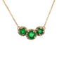 Yellow Gold Three-Stone Emerald and Diamond Halo Pendant Necklace