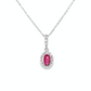 Oval Ruby Diamond Halo Pendant Necklace in 14K White Gold