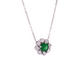 Round Emerald and Diamond Halo Pendant Necklace in 14K White Gold