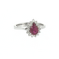Pear Ruby and Diamond Halo Ring in 14k White Gold