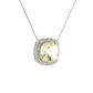 Cushion Lime Quartz Diamond Halo Pendant Necklace in 14K White Gold