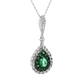 14K White Gold Emerald and Diamond Halo Pendant Necklace
