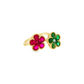 Ruby and Emerald Floral Cocktail Ring in 14K Yellow Gold