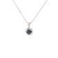 Round Sapphire Diamond Halo Pendant Necklace in 14K White Gold