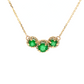 Yellow Gold Three-Stone Emerald and Diamond Halo Pendant Necklace