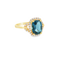 Blue Topaz Diamond Halo Cocktail Ring in Yellow Gold
