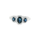 Oval Sapphire Three-Stone Diamond Halo Ring in 10K White Gold